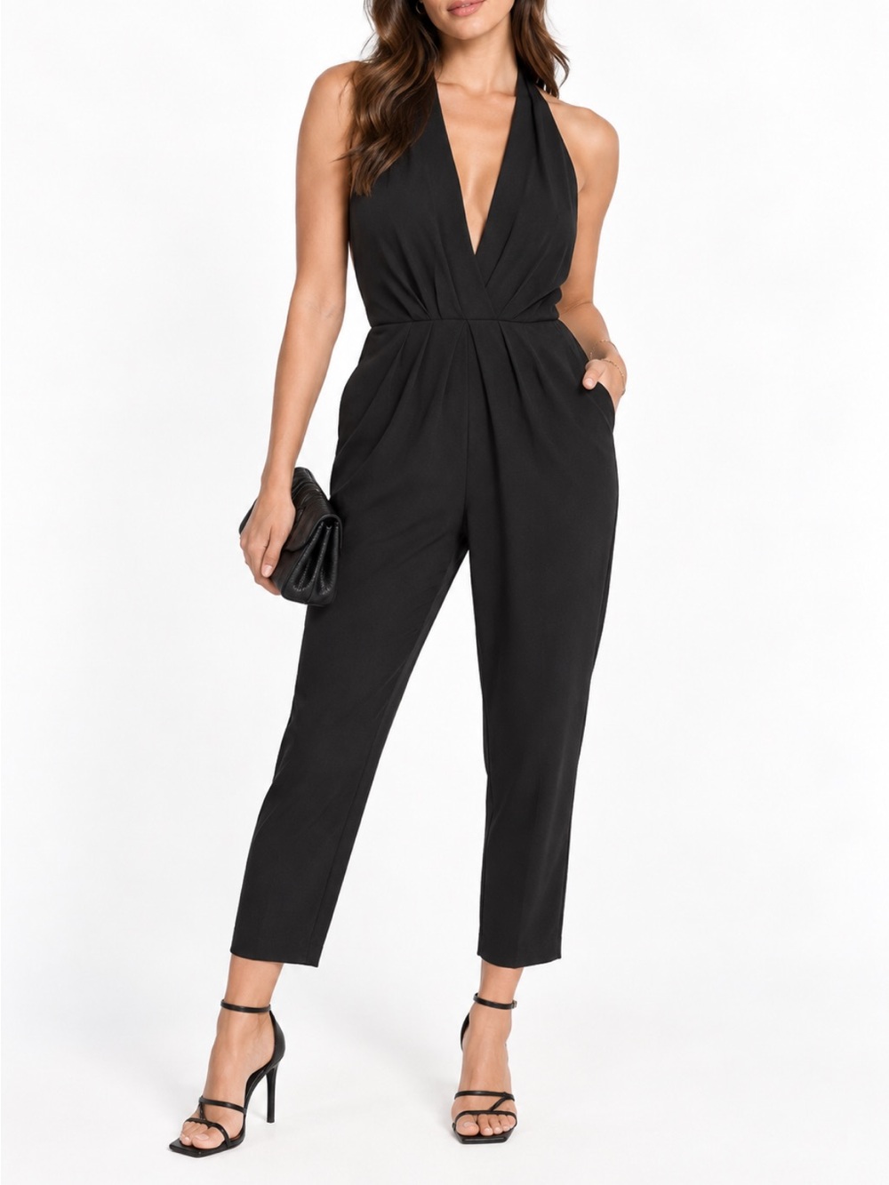 ASTR The Label Black Halter Top Open Back Jumpsuit